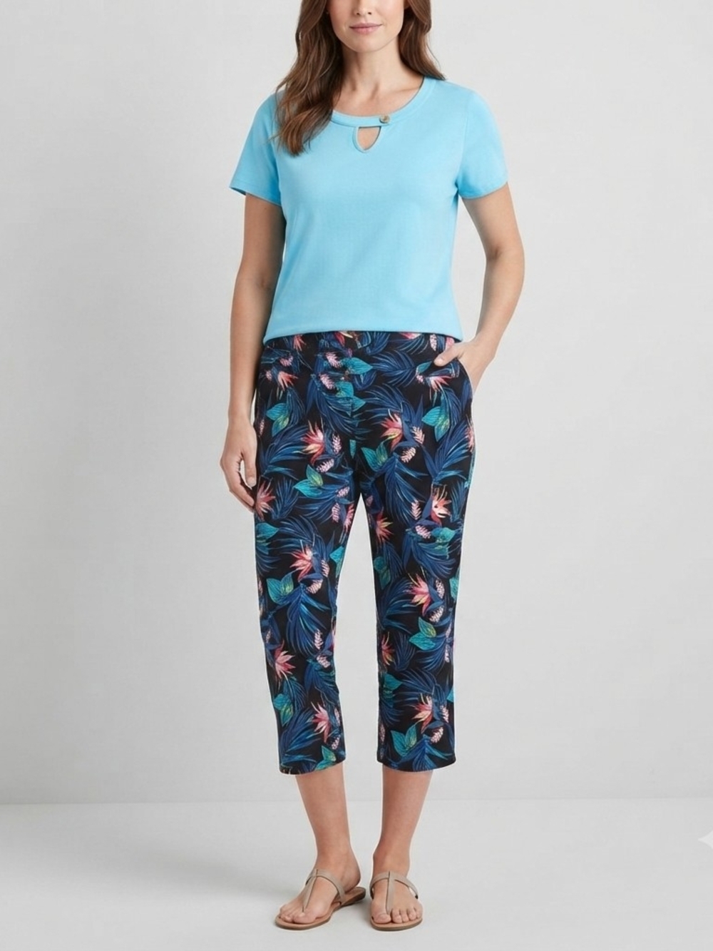 Coral Bay Top & Time&True Floral Capri with Teal and Pink Accent Womens XL #269